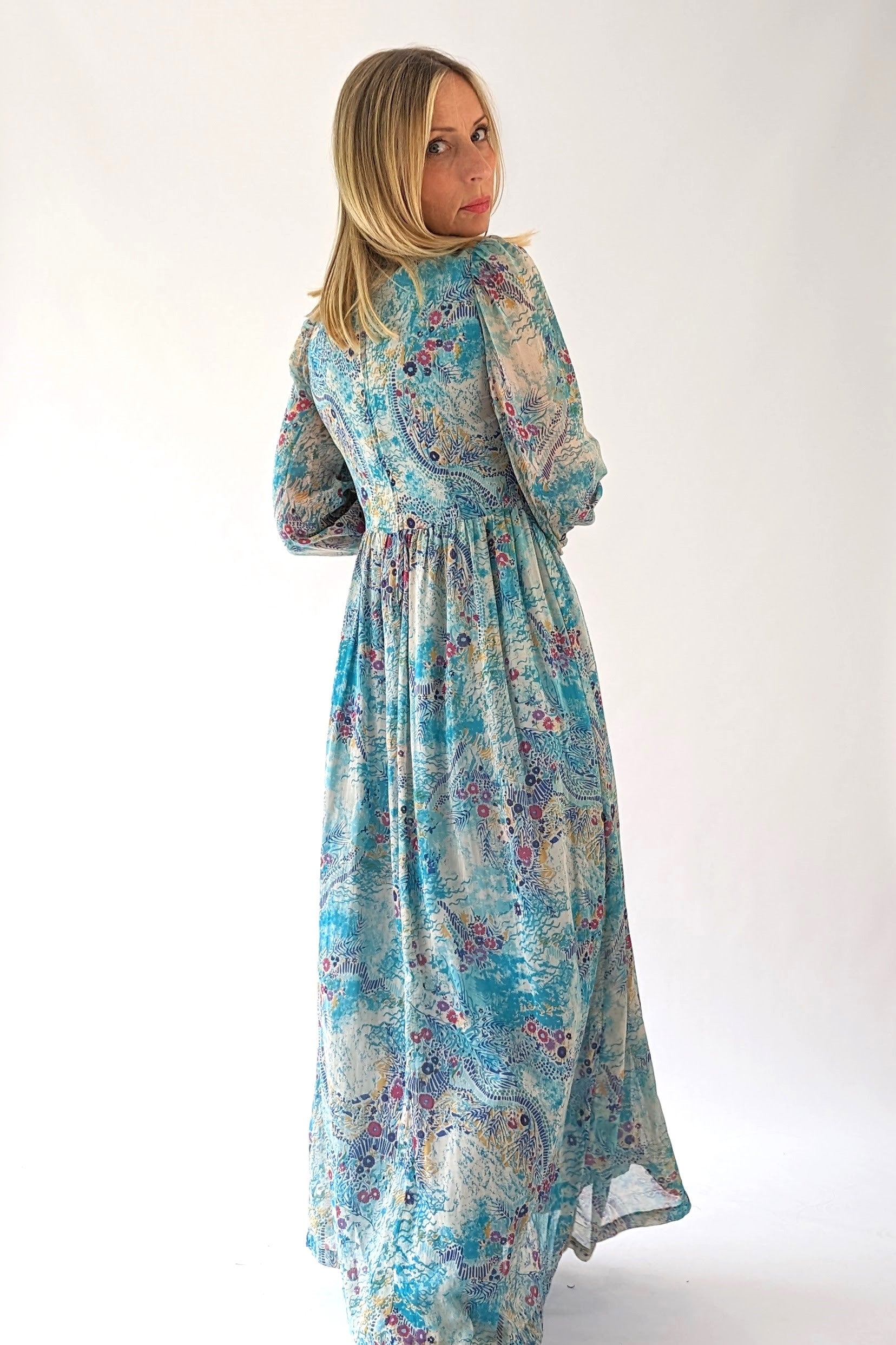 blue floral prairie dress