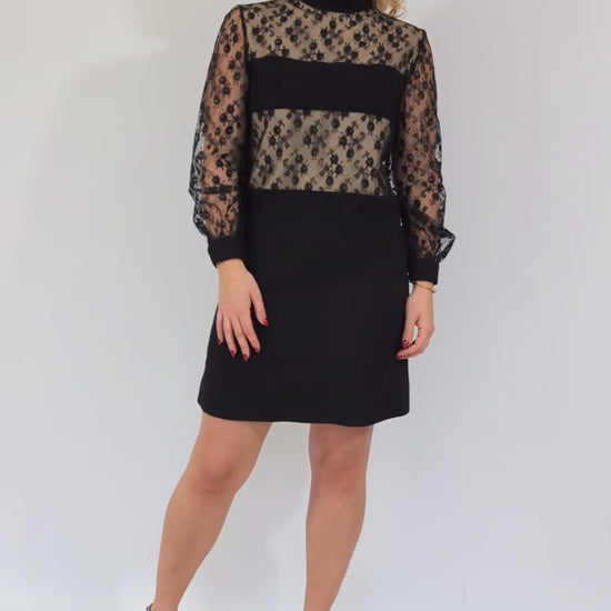 vintage black lace and crepe vintage 60s mini dress