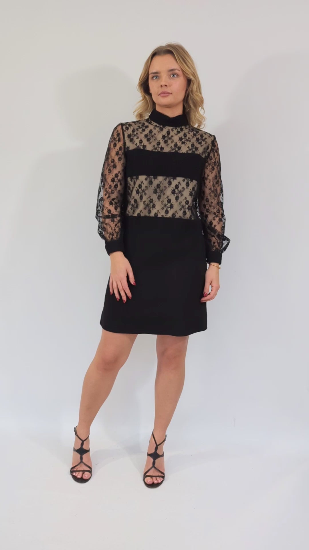vintage black lace and crepe vintage 60s mini dress