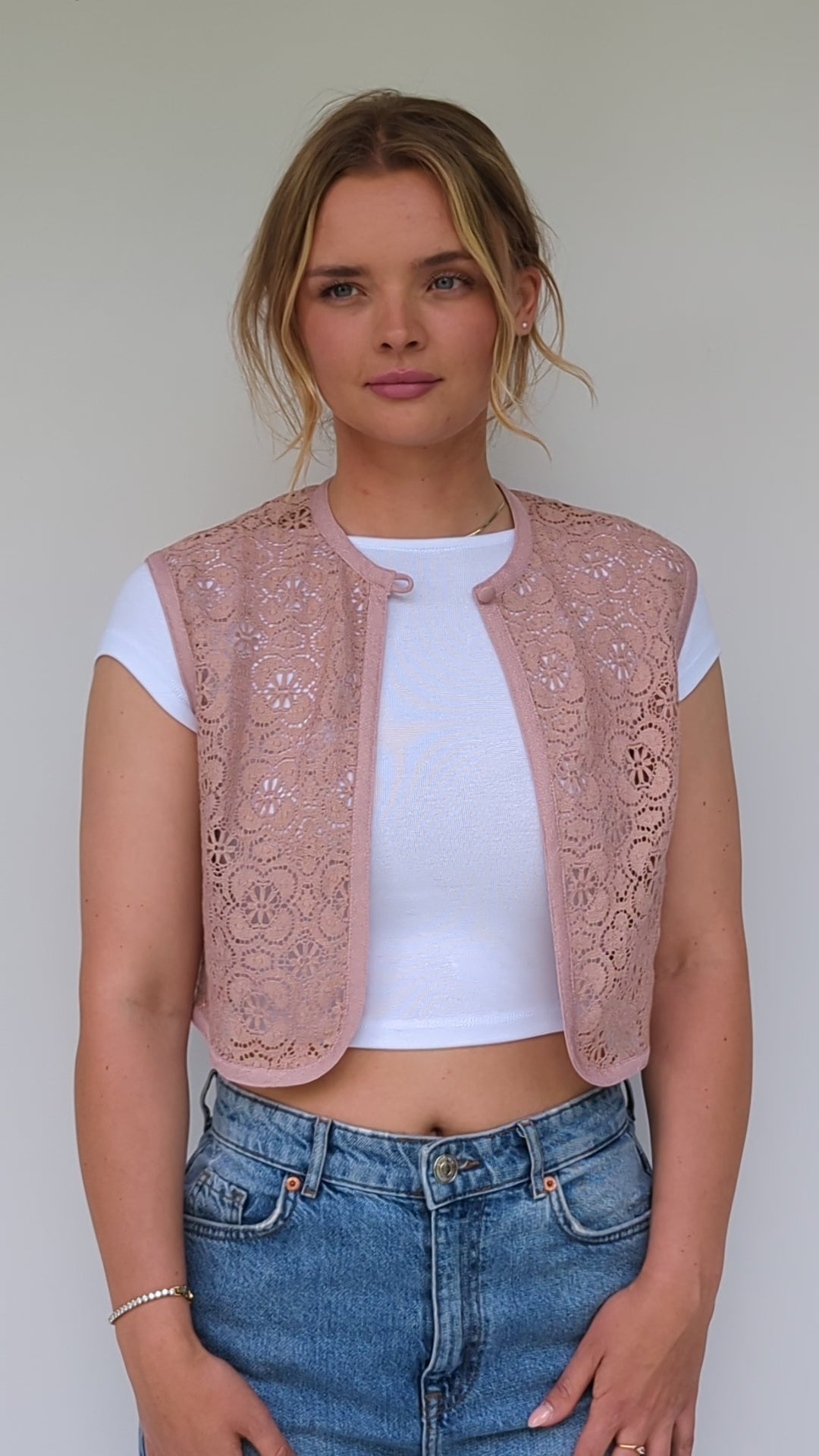 vintage pink lace waistcoat top