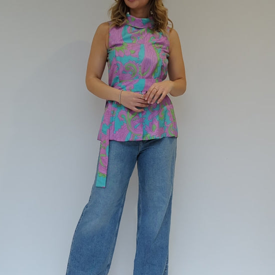 blue green and pink pastel 60s retro top
