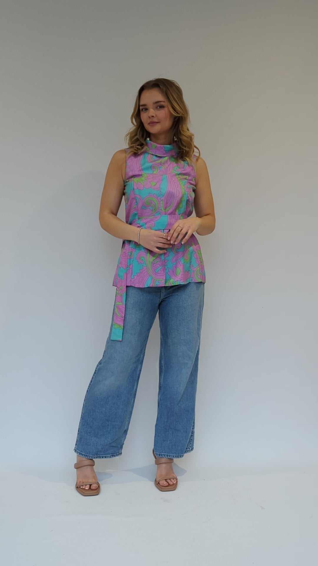 blue green and pink pastel 60s retro top