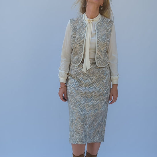 1970s cream top and woven skirt dress with waistcoat video