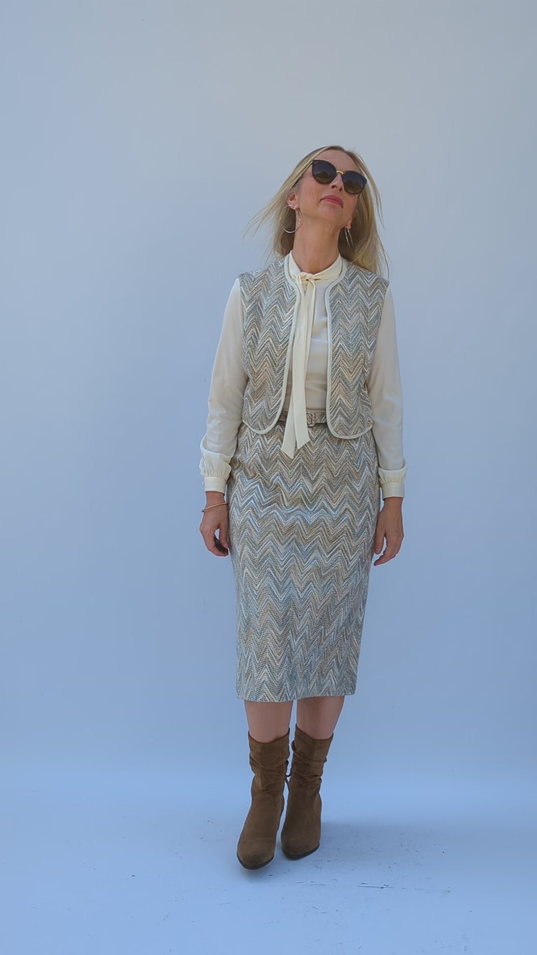 1970s cream top and woven skirt dress with waistcoat video