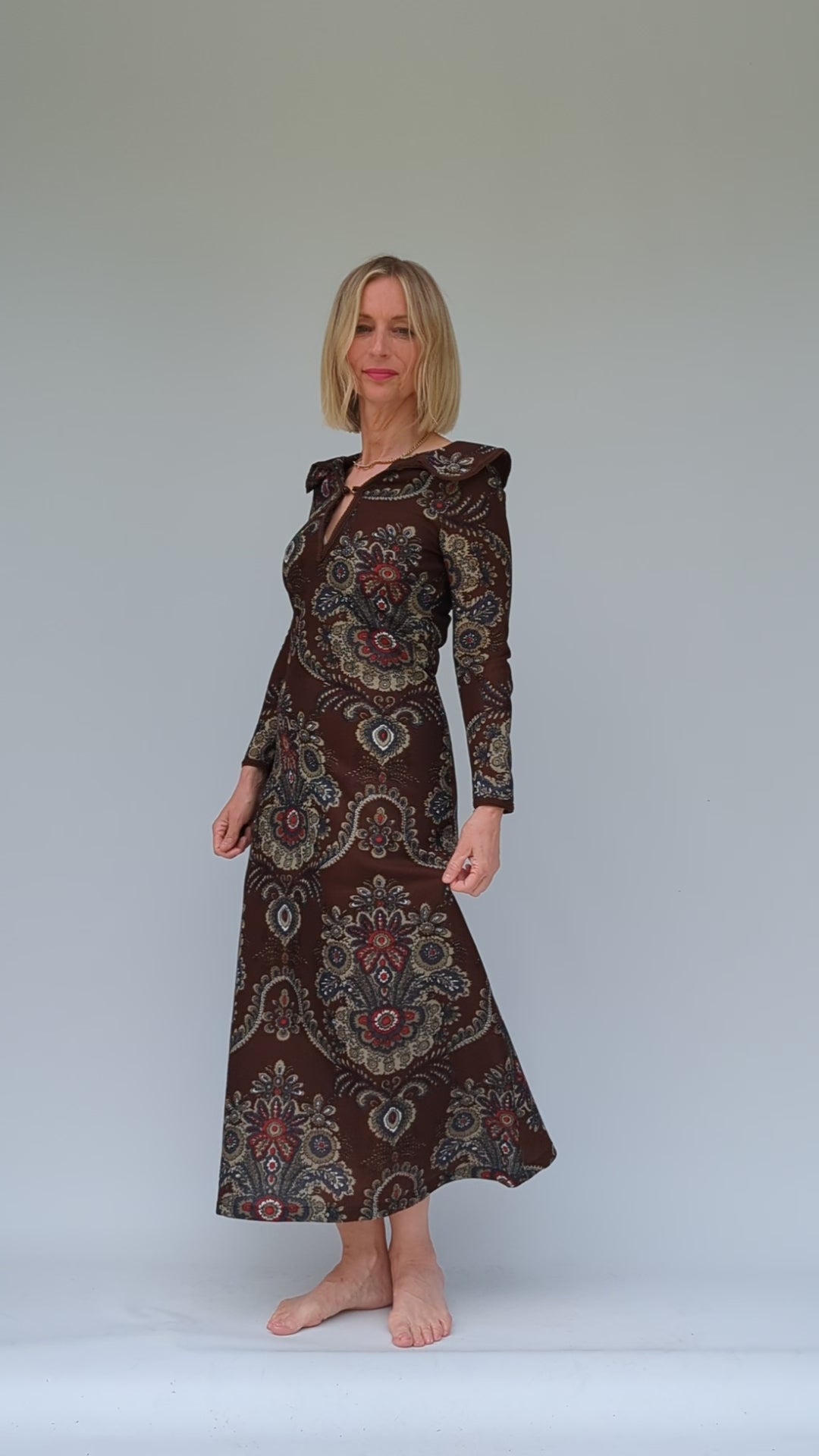 Vintage 70's brown mod maxi dress M
