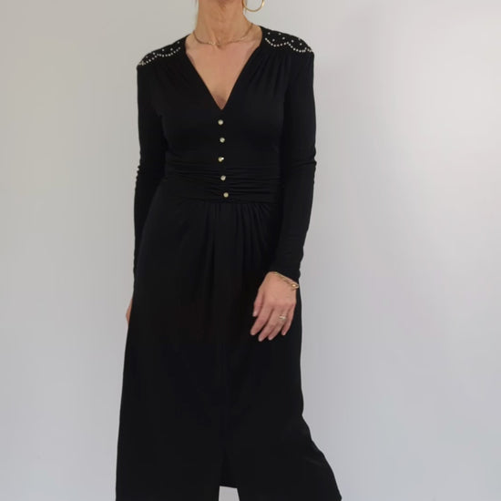 video showing diamante 70s vintage black dress