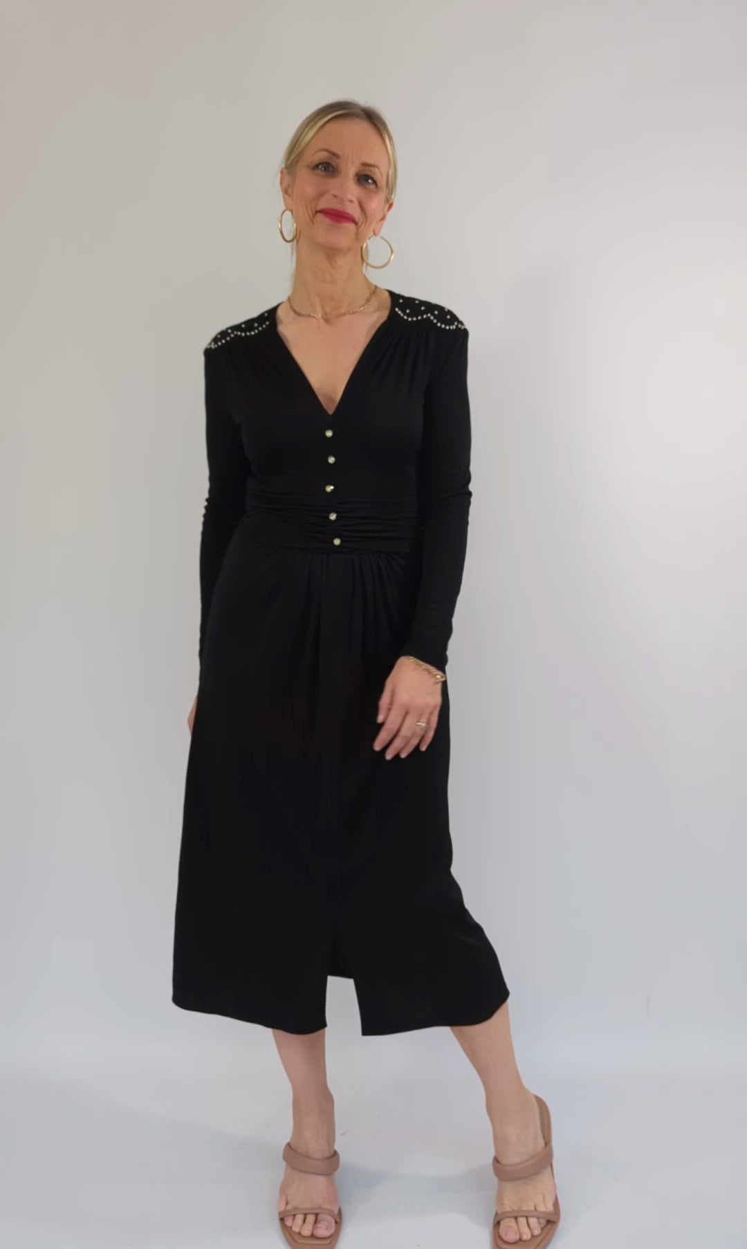 video showing diamante 70s vintage black dress
