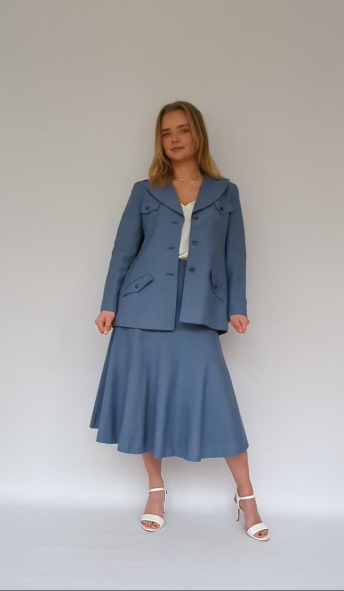 video of 1960s louis Feraud two piece blue suit with skirt