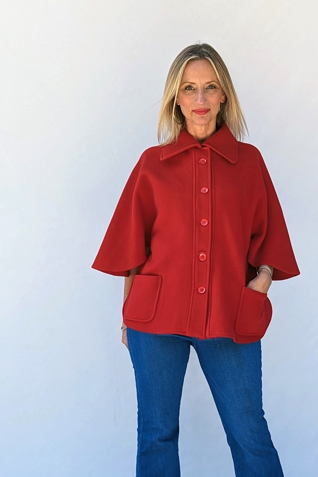 red wool cape coat