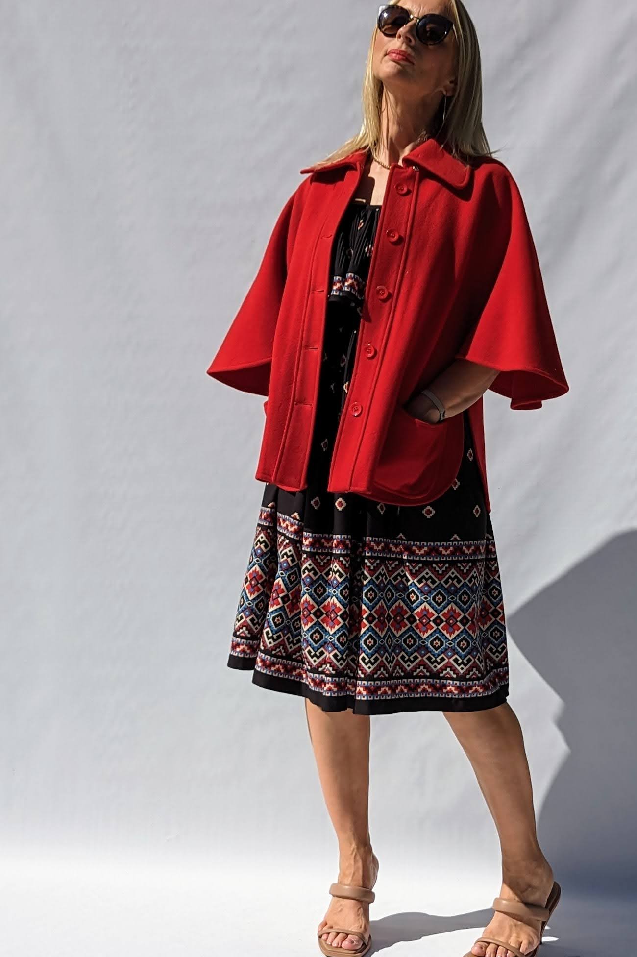 red wool poncho