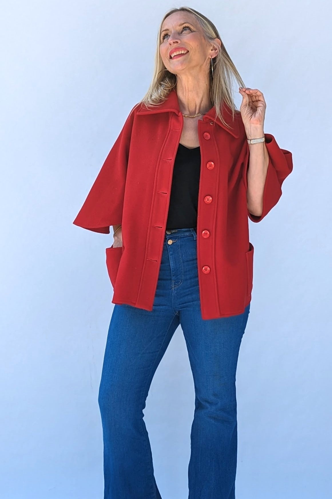 buttoned red short coat