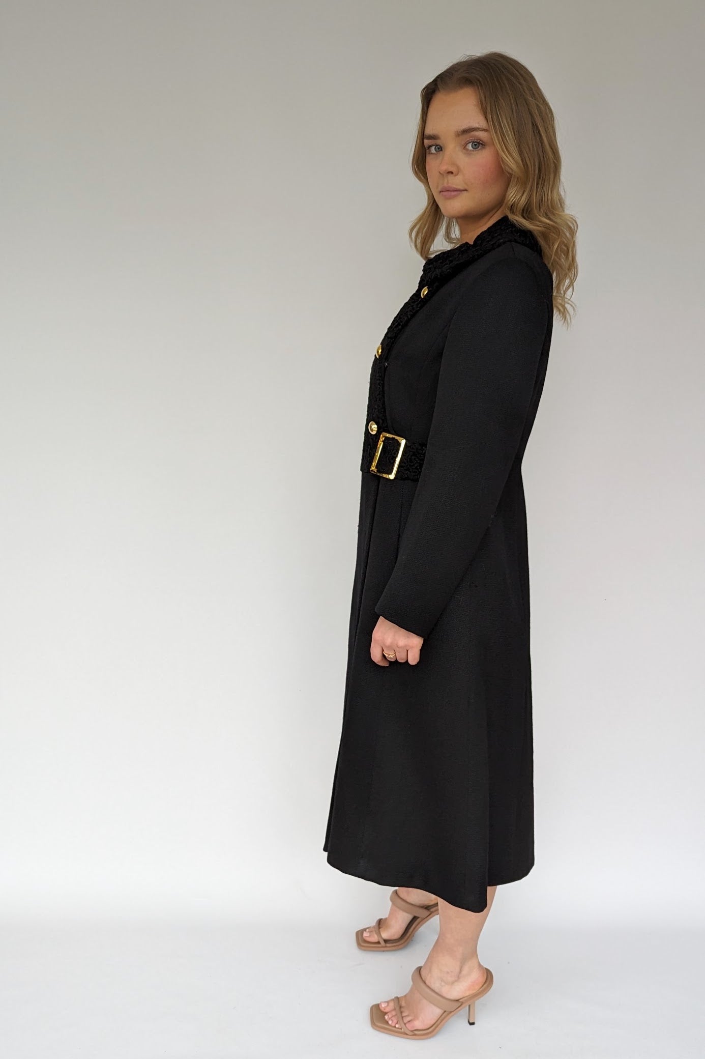 side of close up of 60s vintage black vintage wool coat