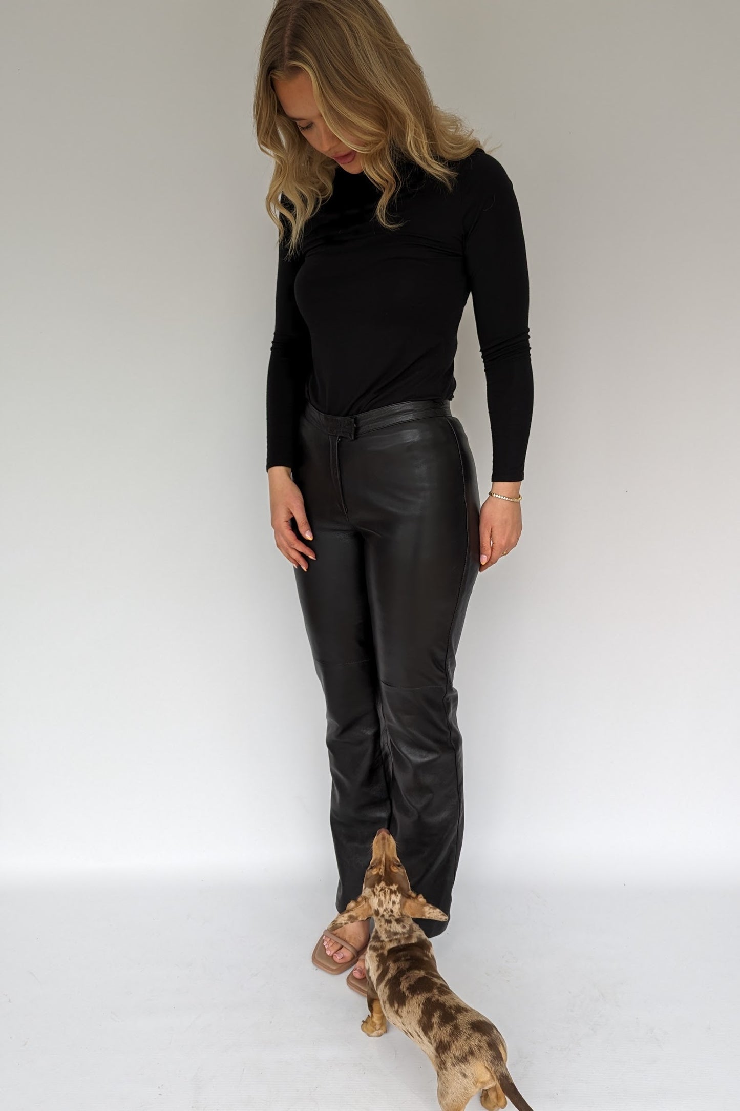 women's black leather trousers