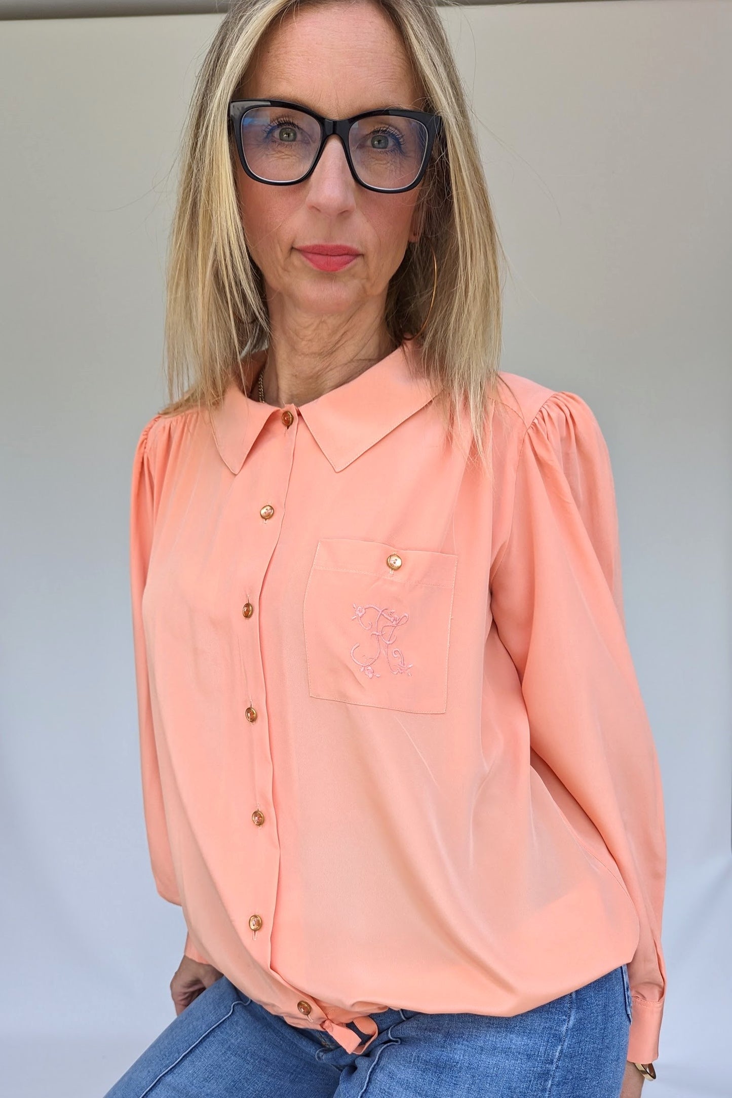 Gathered peach vintage blouse