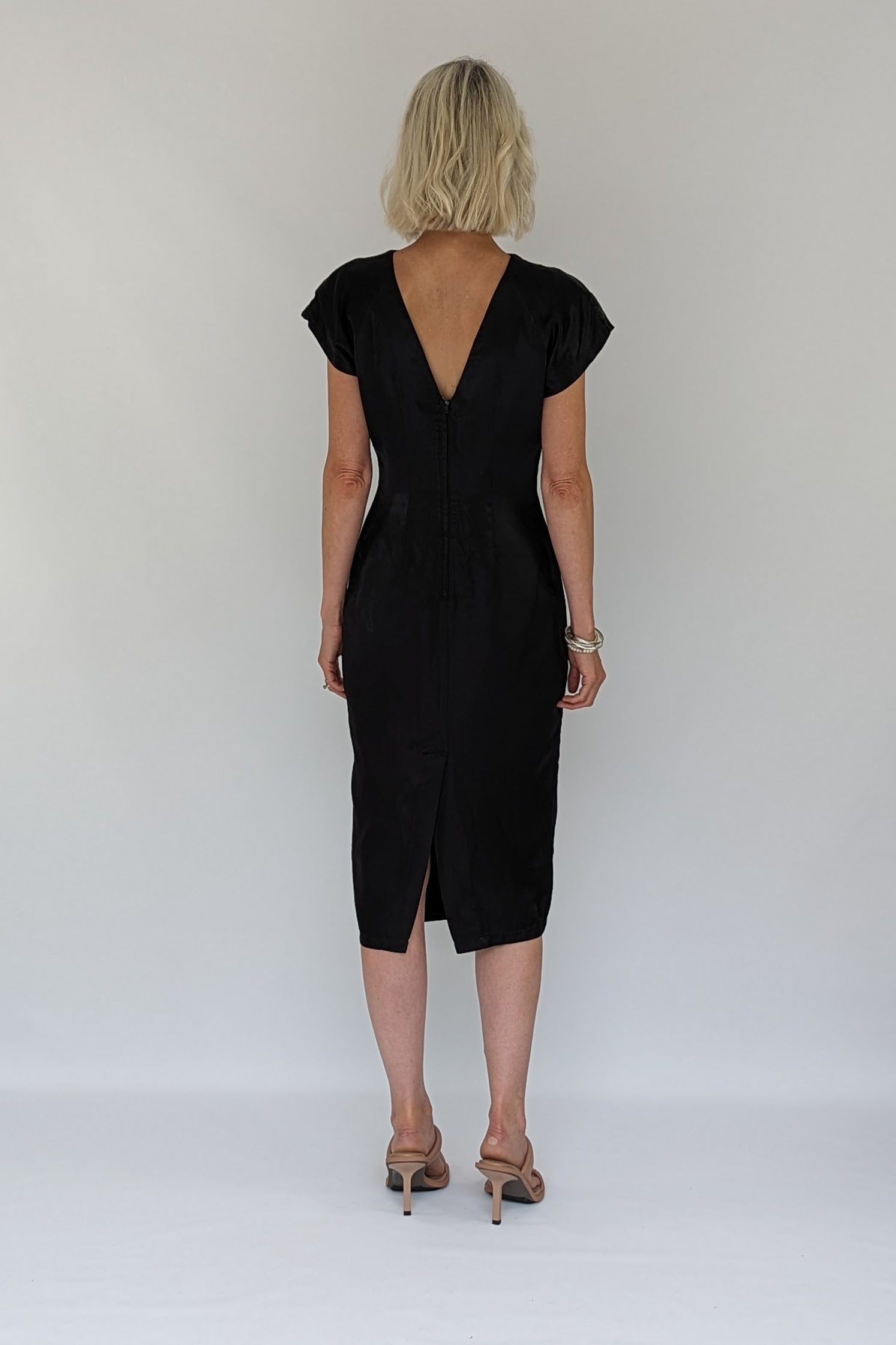 Back v satin black dress