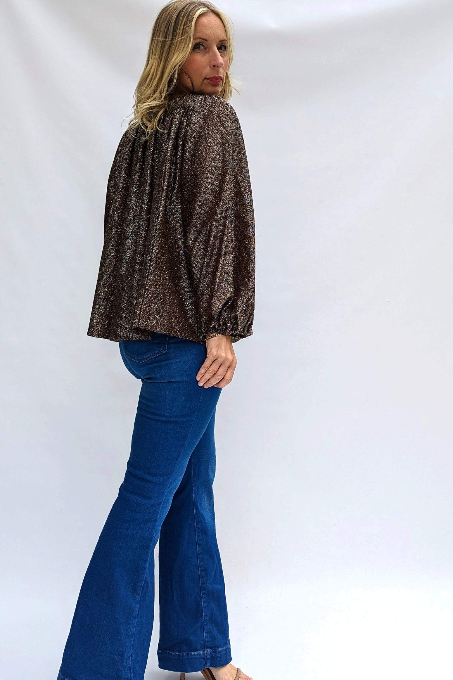 Vintage Flared Brown Party Top