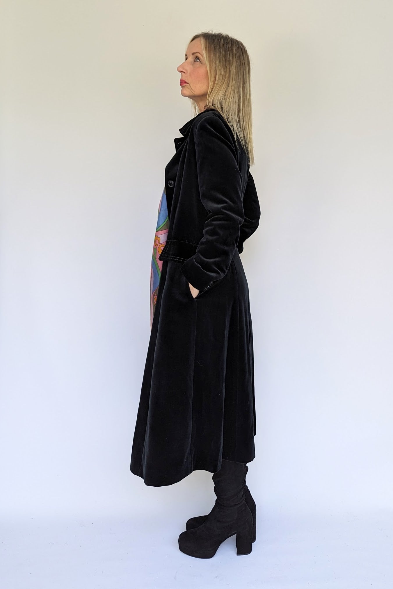 vintage long black velvet coat