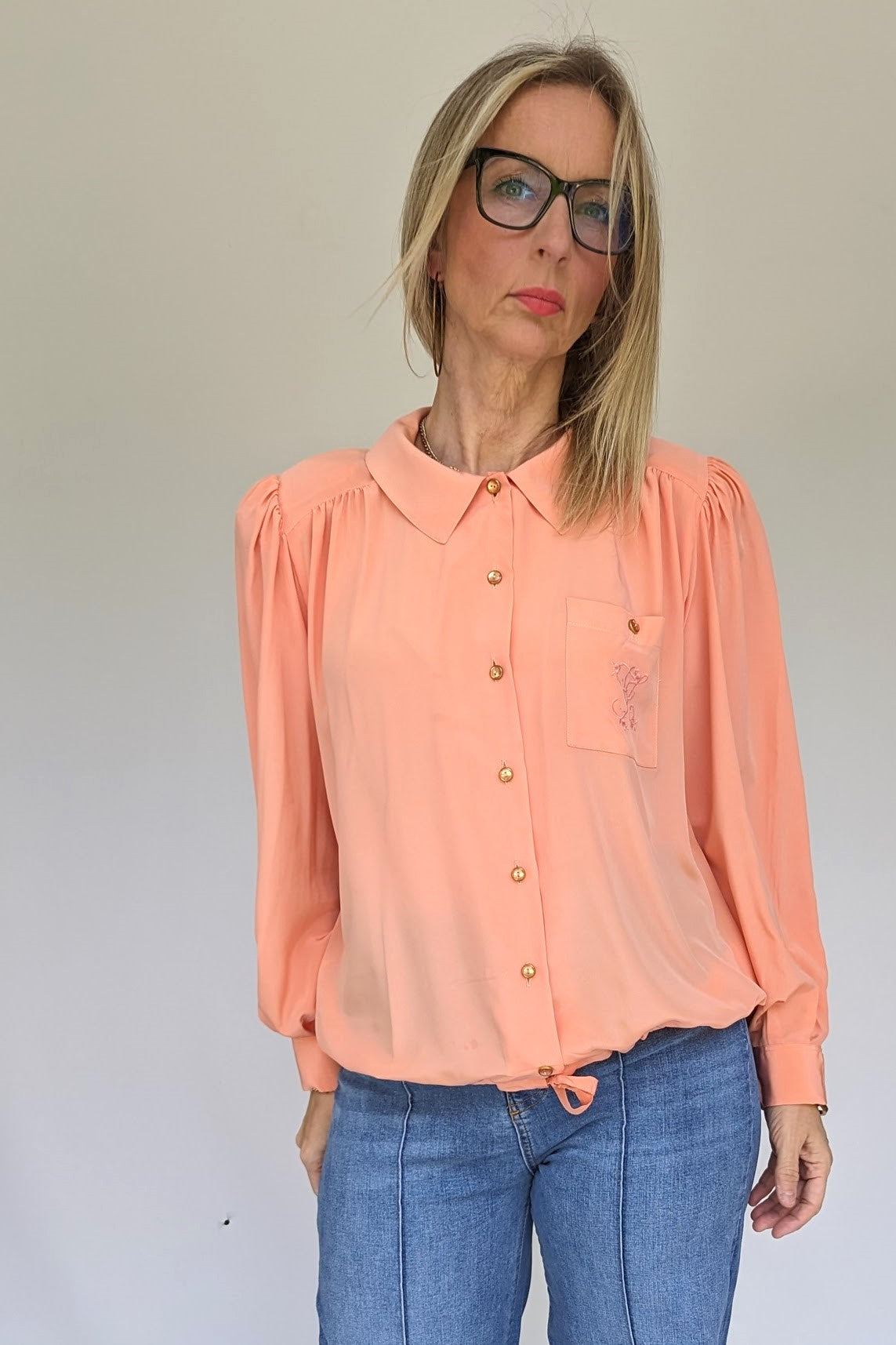 vintage ladies peach blouse