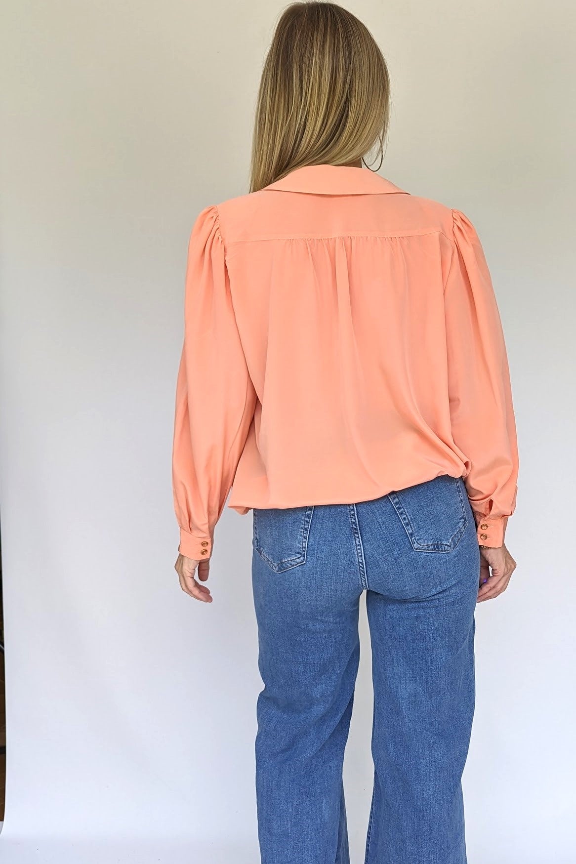 80s peach silk fee blouse