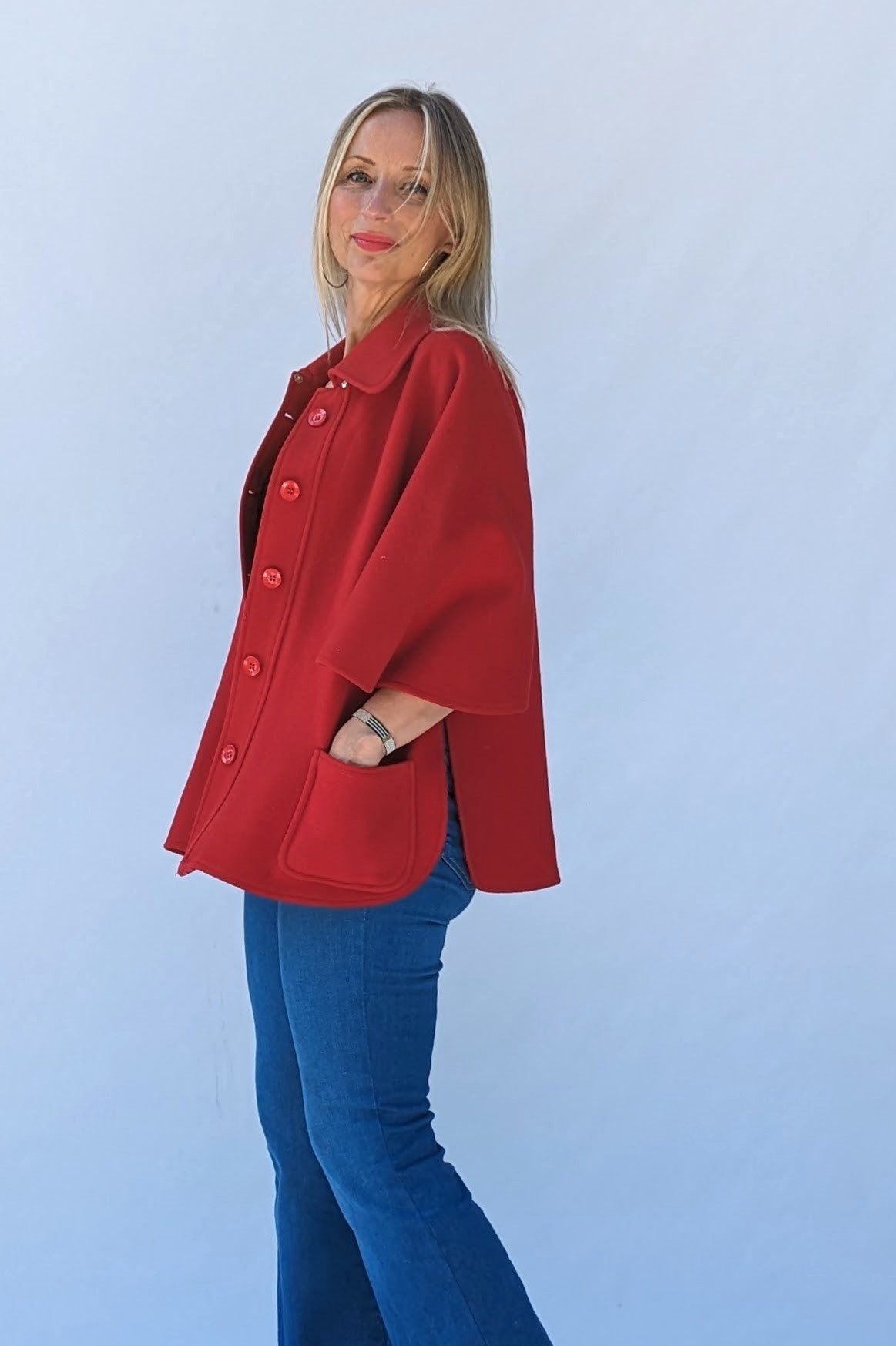 short sleeve red poncho cape