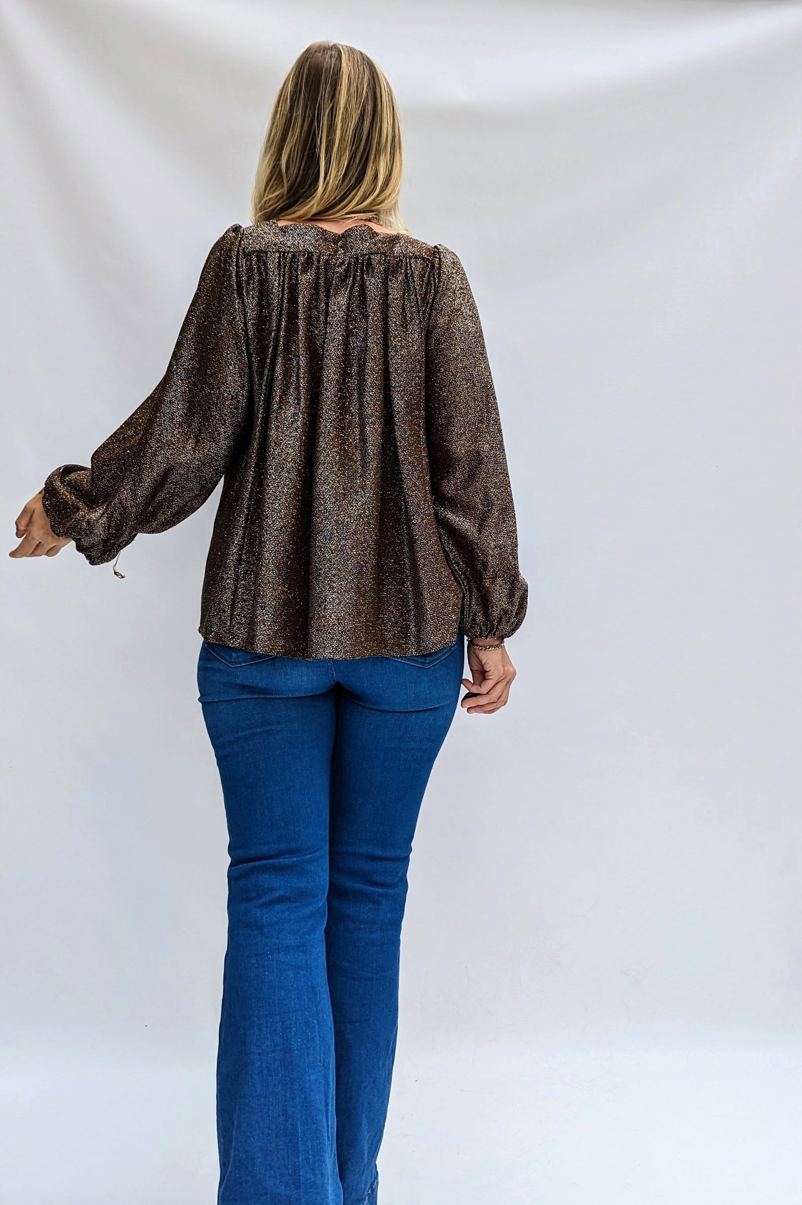 70s Brown Shimmer Party top