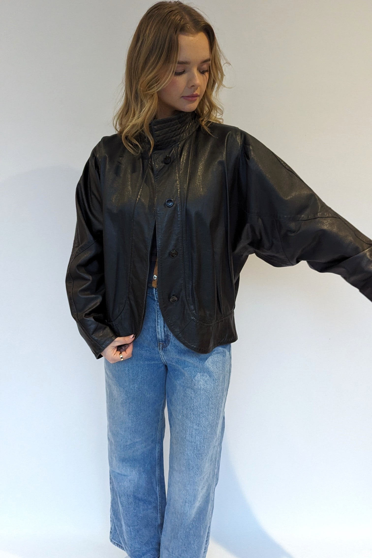 batwing on 80s leather jackt