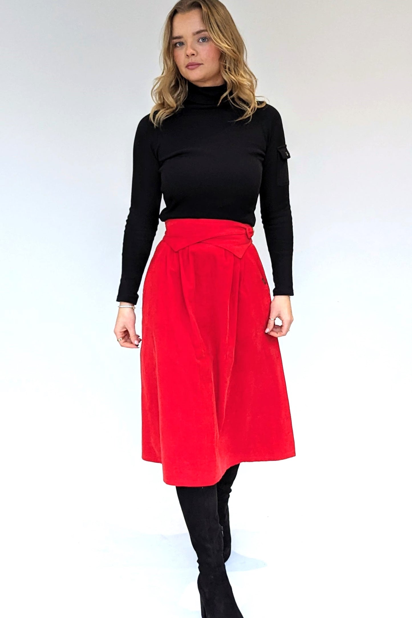 red midi biba vintage skirt