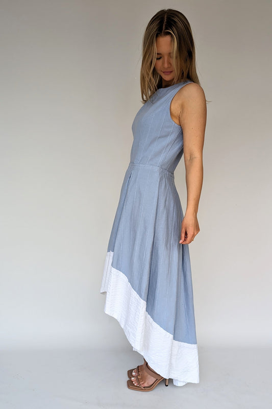 blue boho 70s long maxi dress