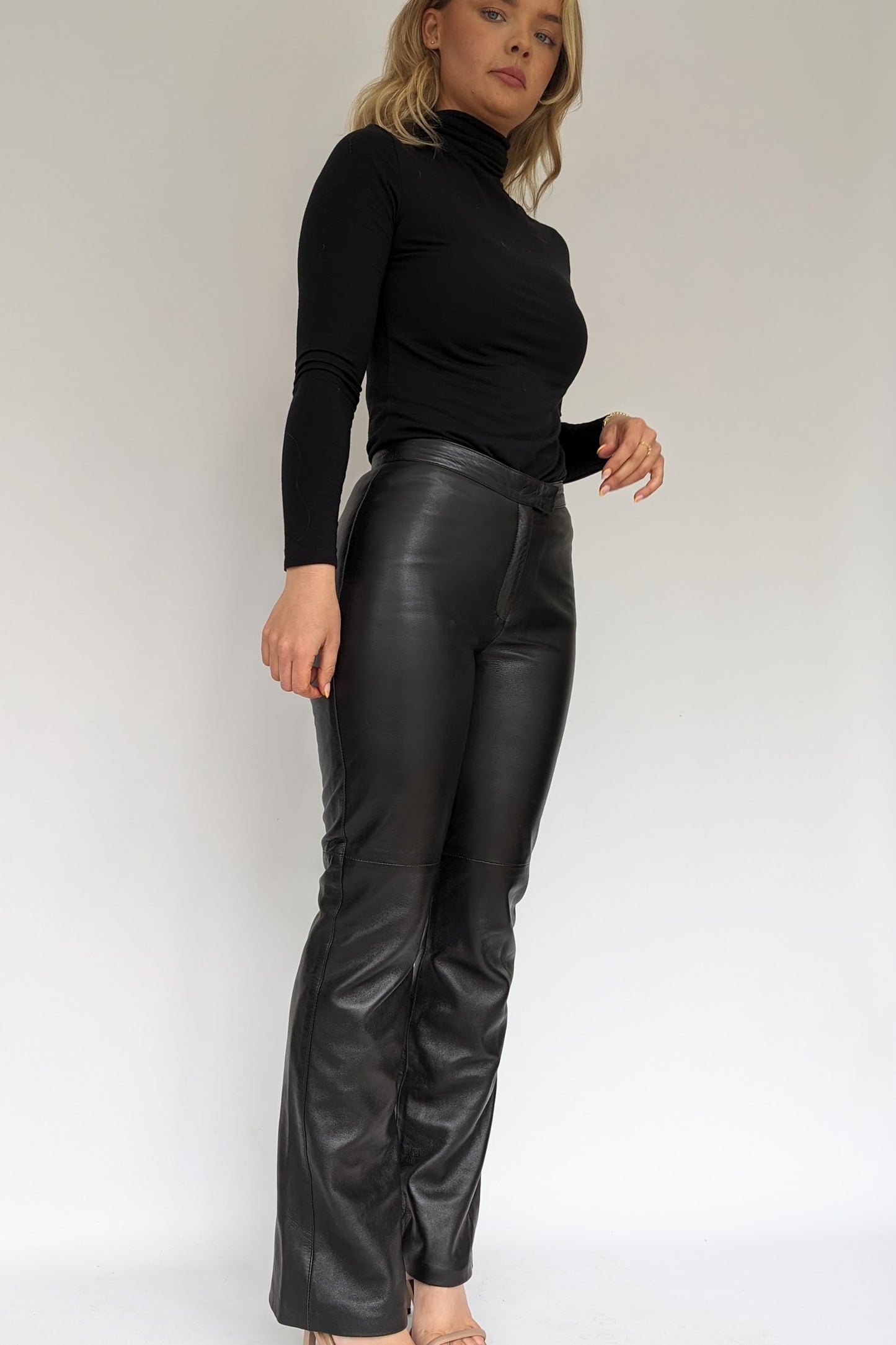 high waist black leather trousers