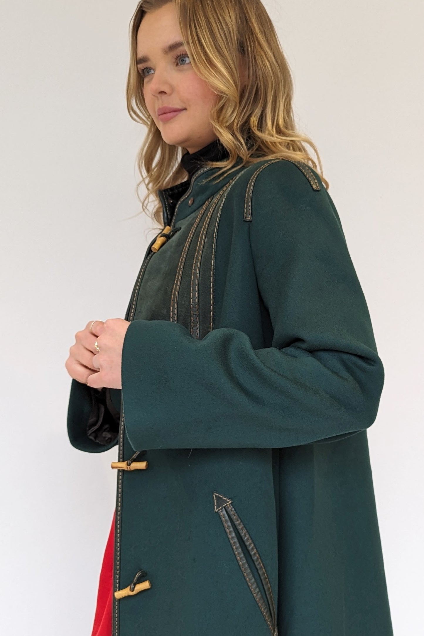 side of green wool vintage coat