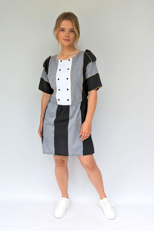 black, grey and white panel summer dress by Louis Feraud vintage 1980s
