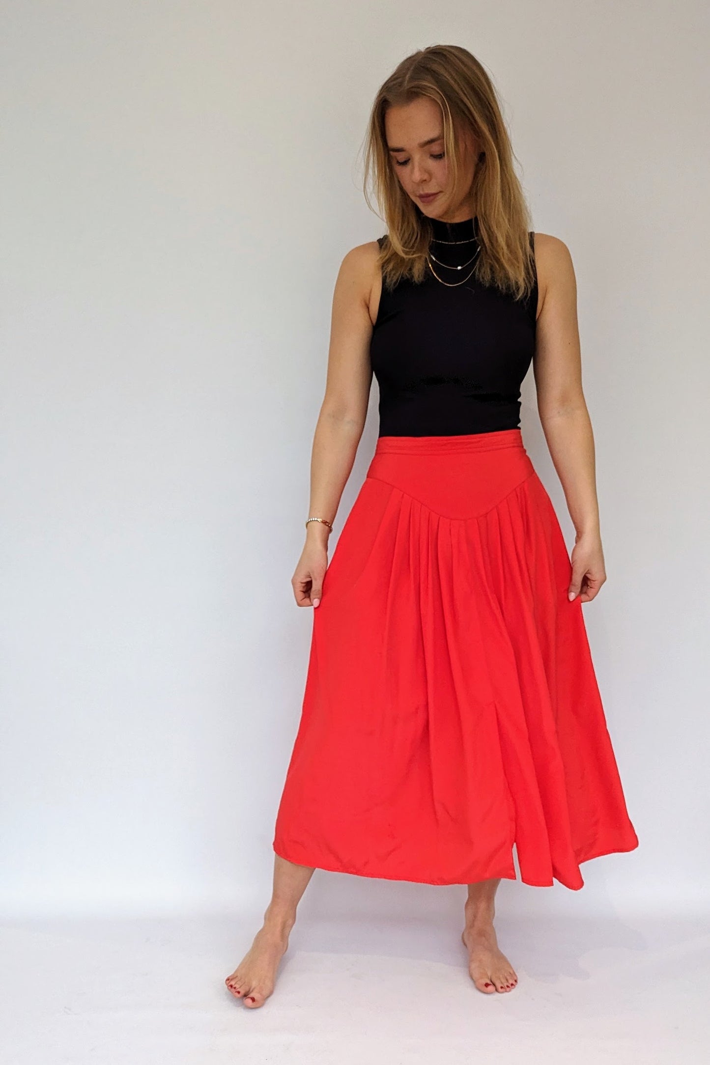 Flowy Pierre Cardin Red 80s Skirt