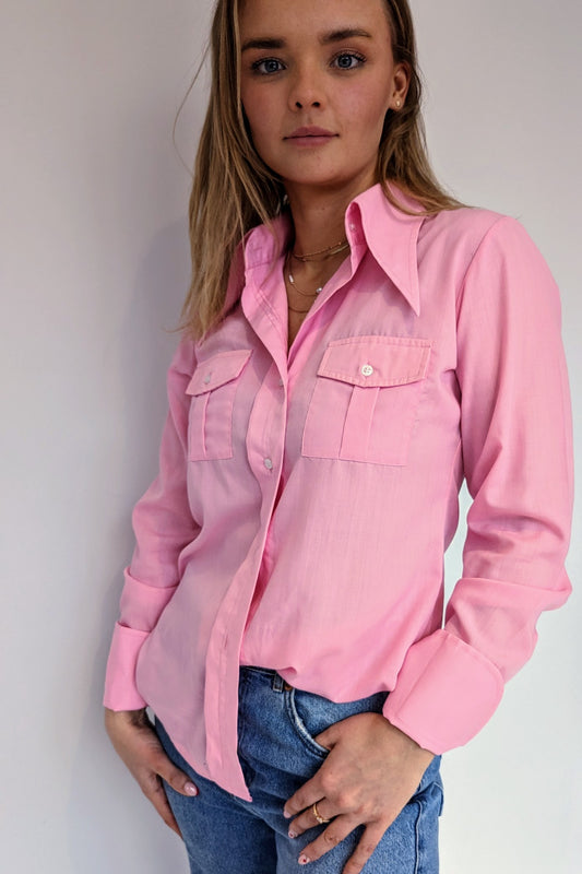 70s pink dagger collar long sleeve shirt