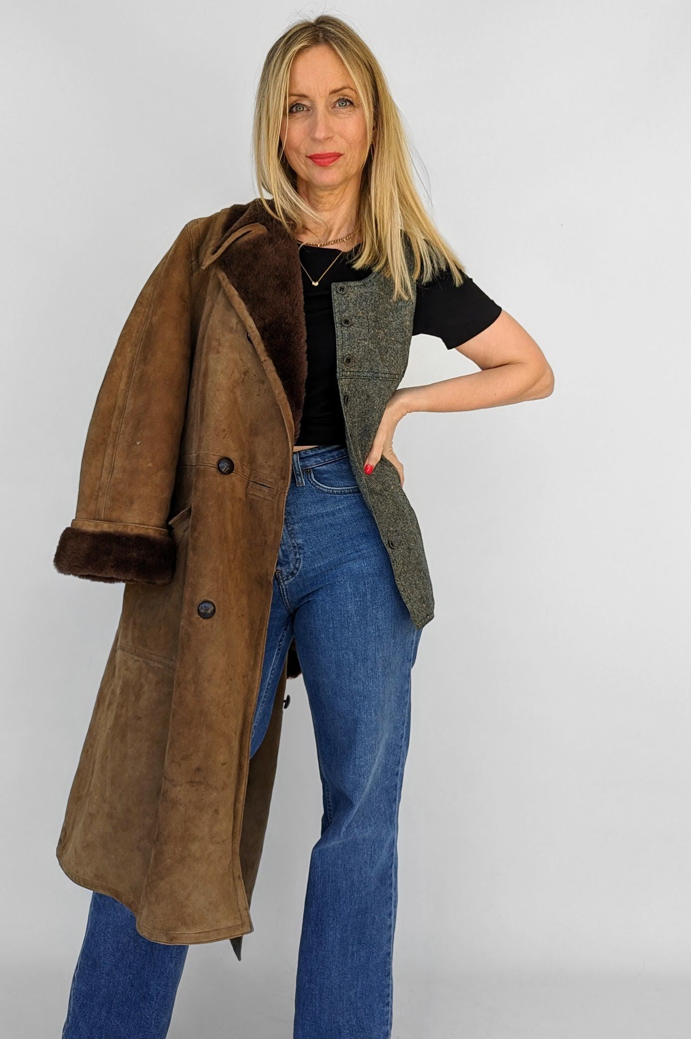 Brown sheepskin womens coat