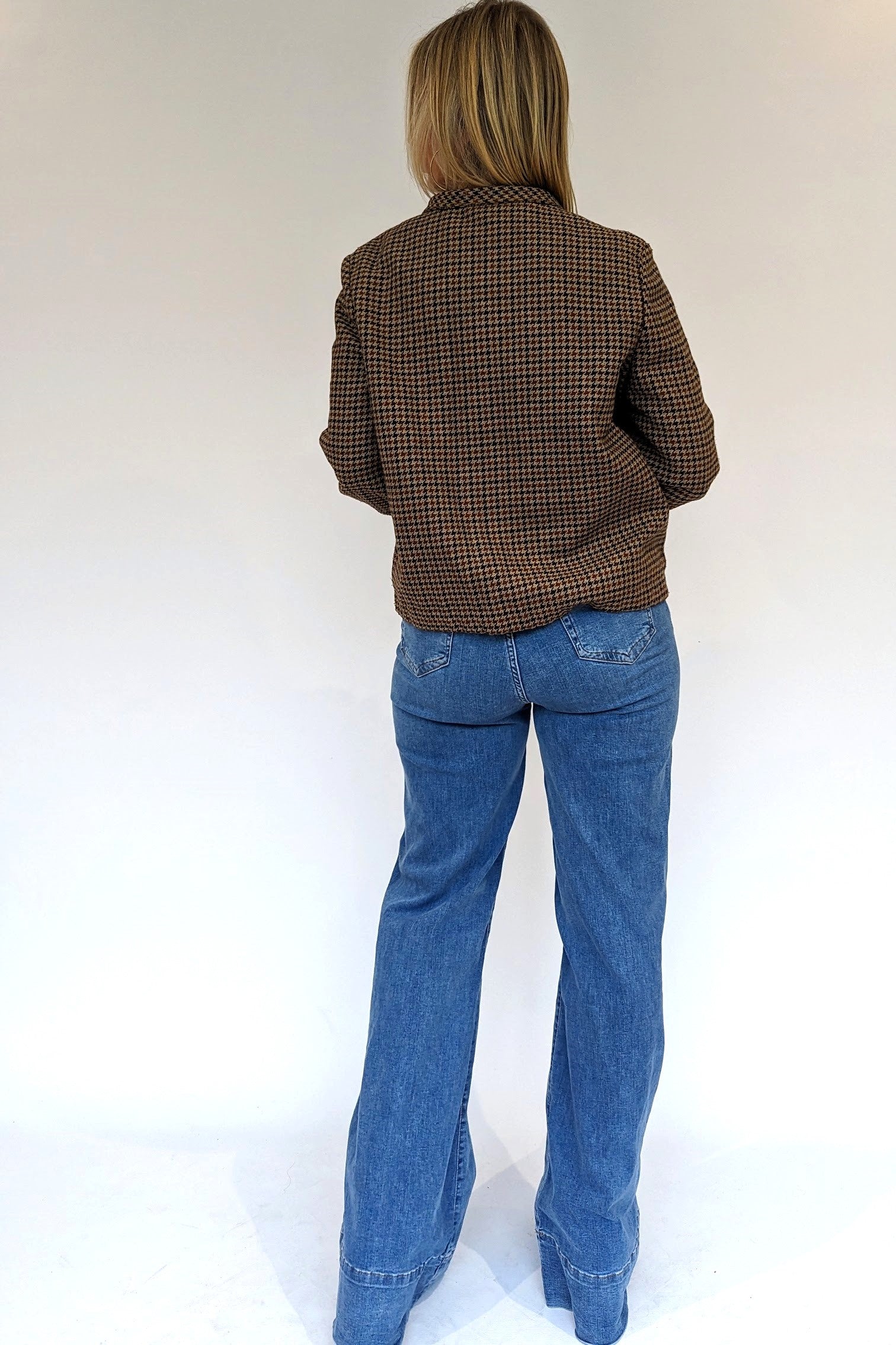 Back of Brown Dogtooth Tweed Short Jacket