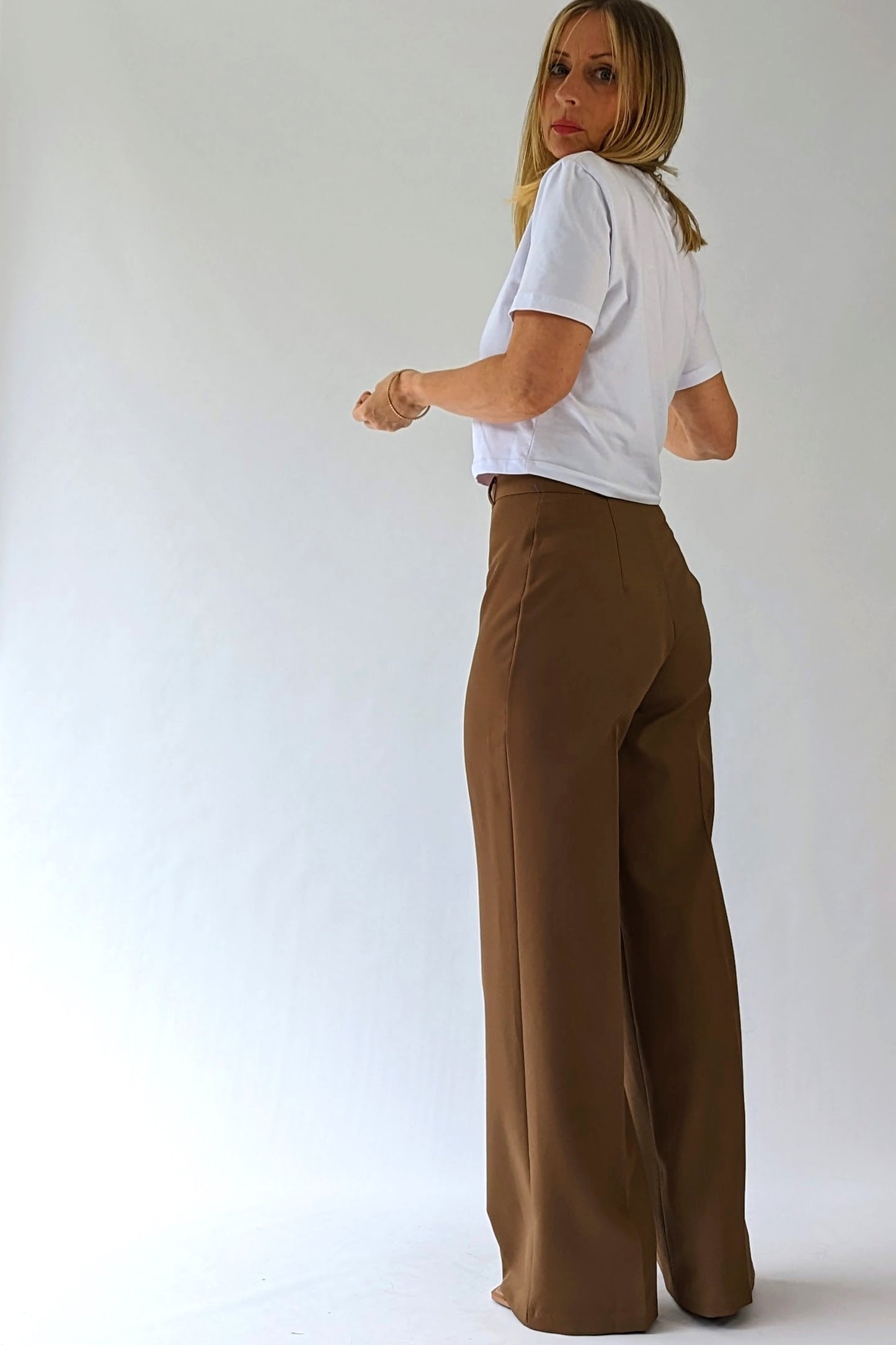fitted brown trouser pants