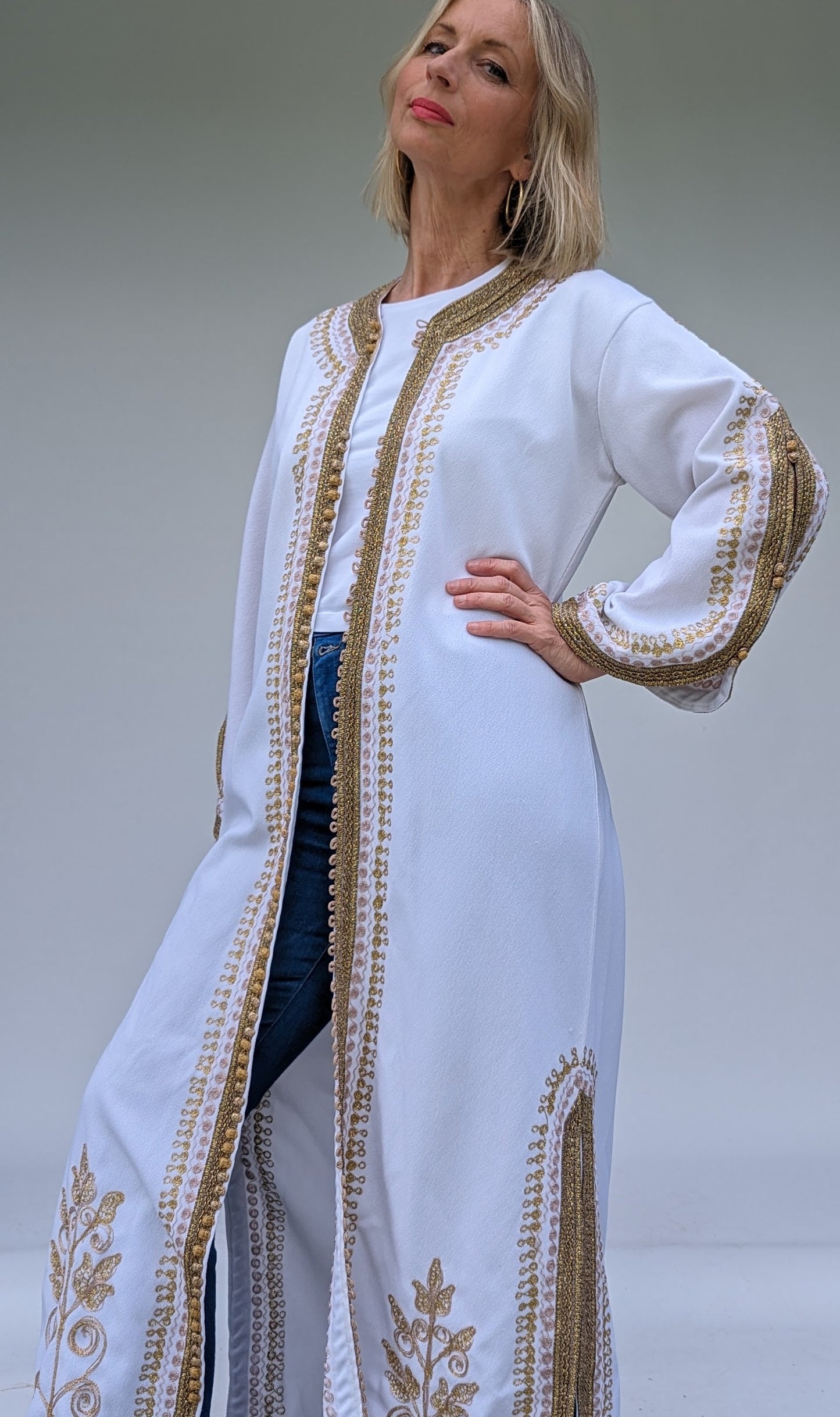 Long gold embroidered kaftan cover up robe vintage