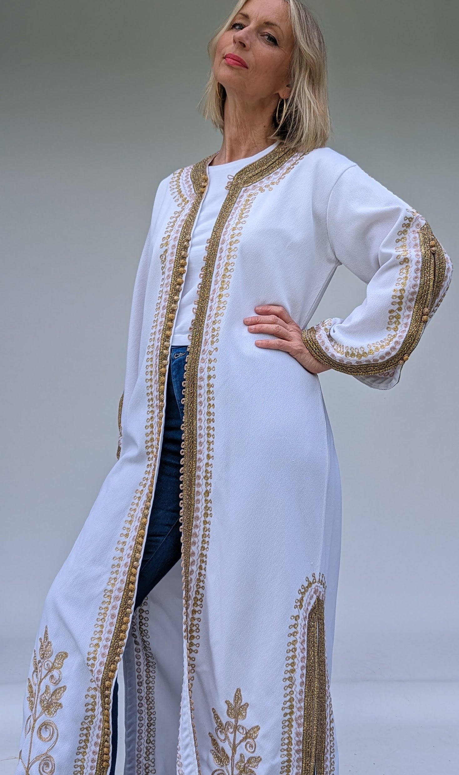 Long gold embroidered kaftan cover up robe vintage