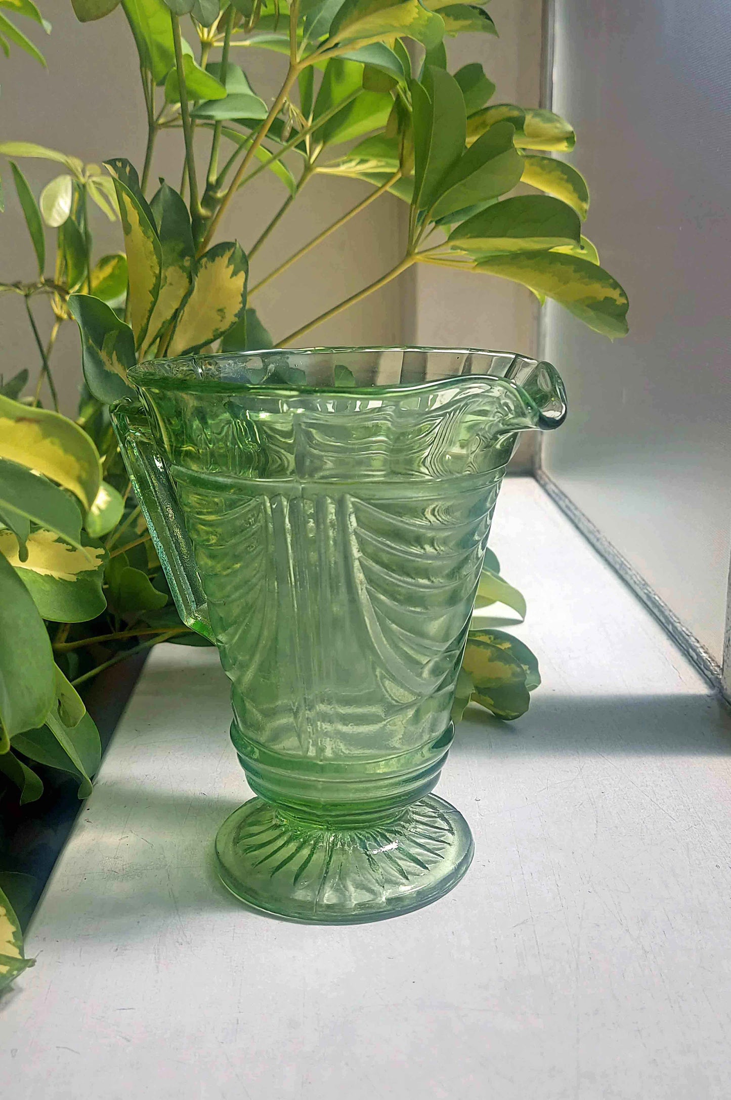 Vintage 30s Sowerby Green Art Deco Pressed Glass Jug