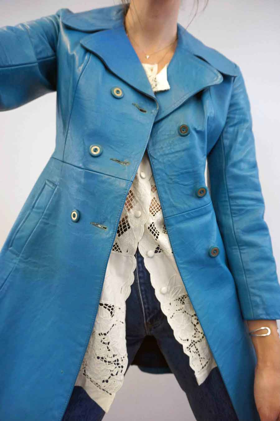1960s cobalt blue real leather coat