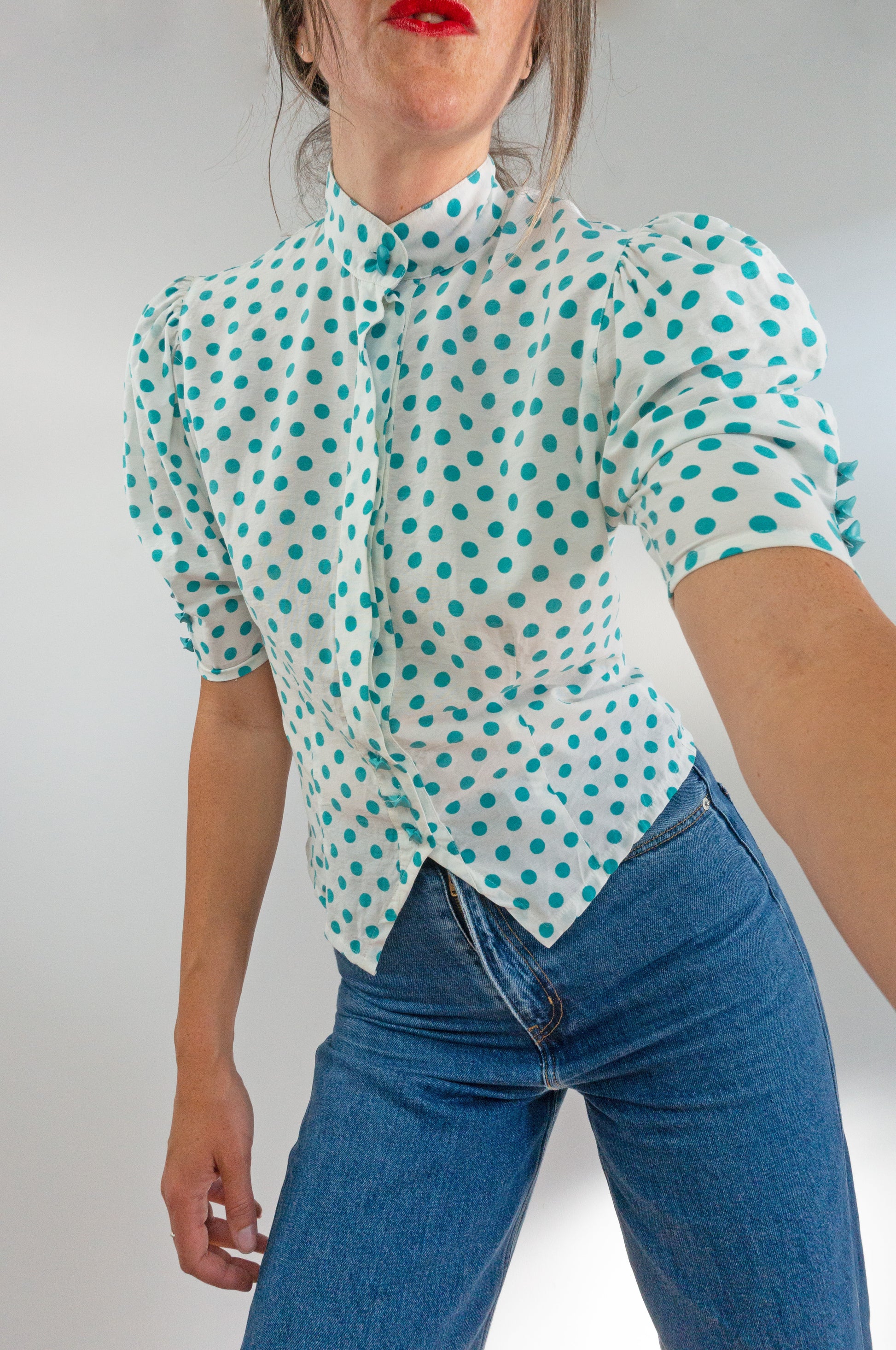 1980s puff short sleeve vintage blouse