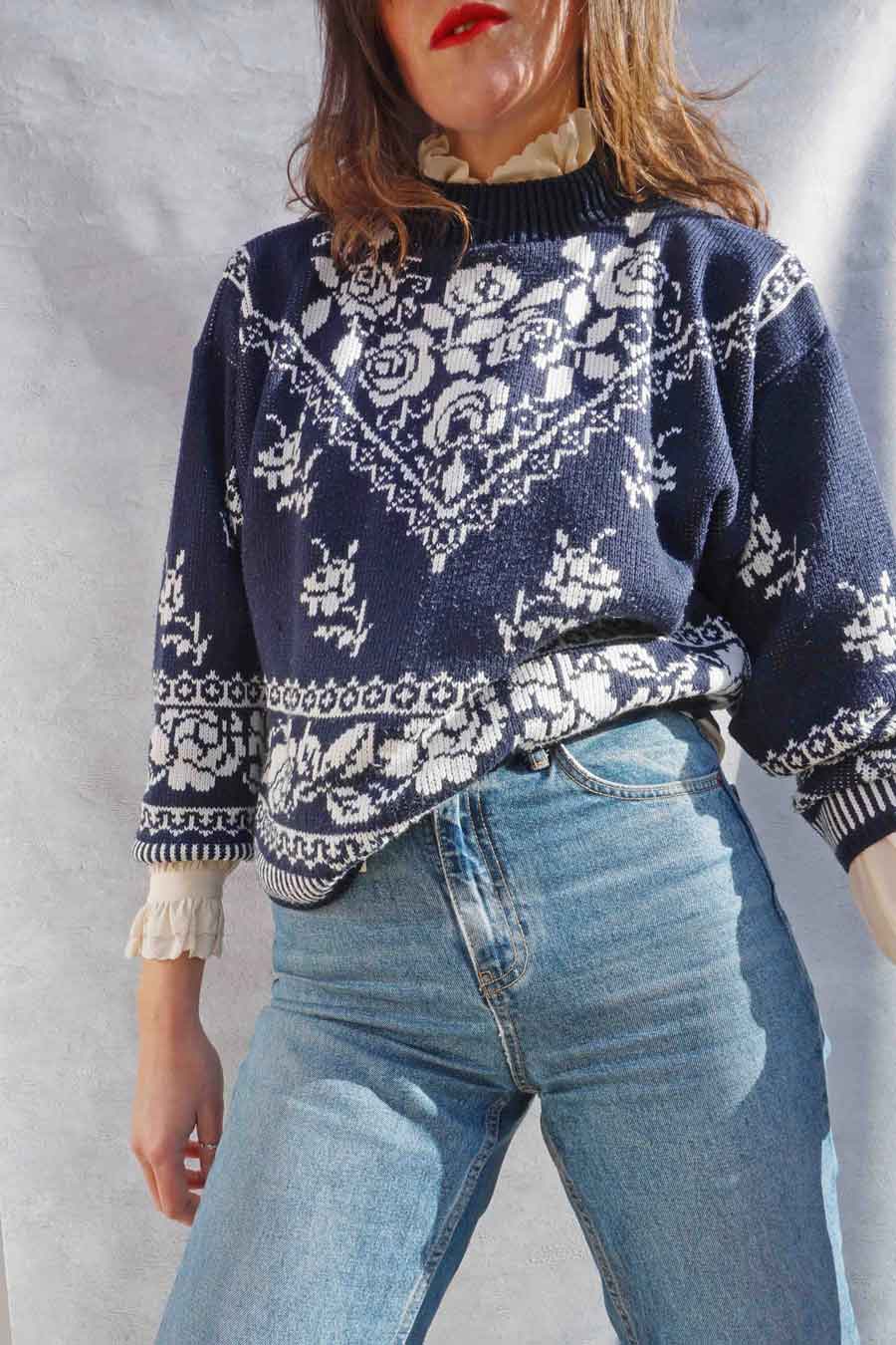 Oversized Vintage Floral Cottagecore Sweater - Women's Floral Sweater - Ada's Attic Vintage
