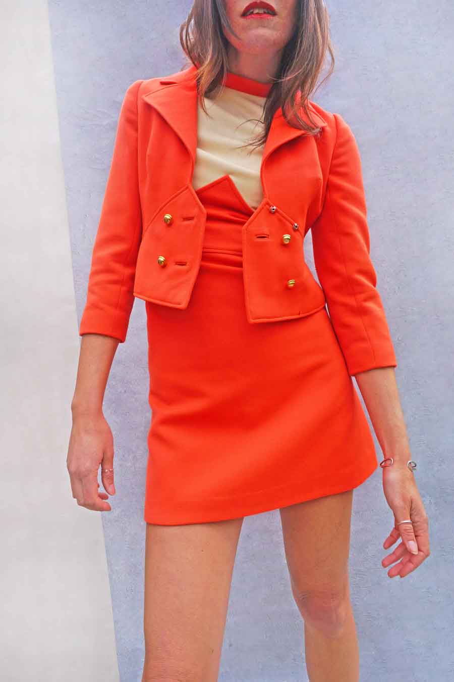 Vintage 60s Mod Louis Feraud Orange Mini Dress Suit