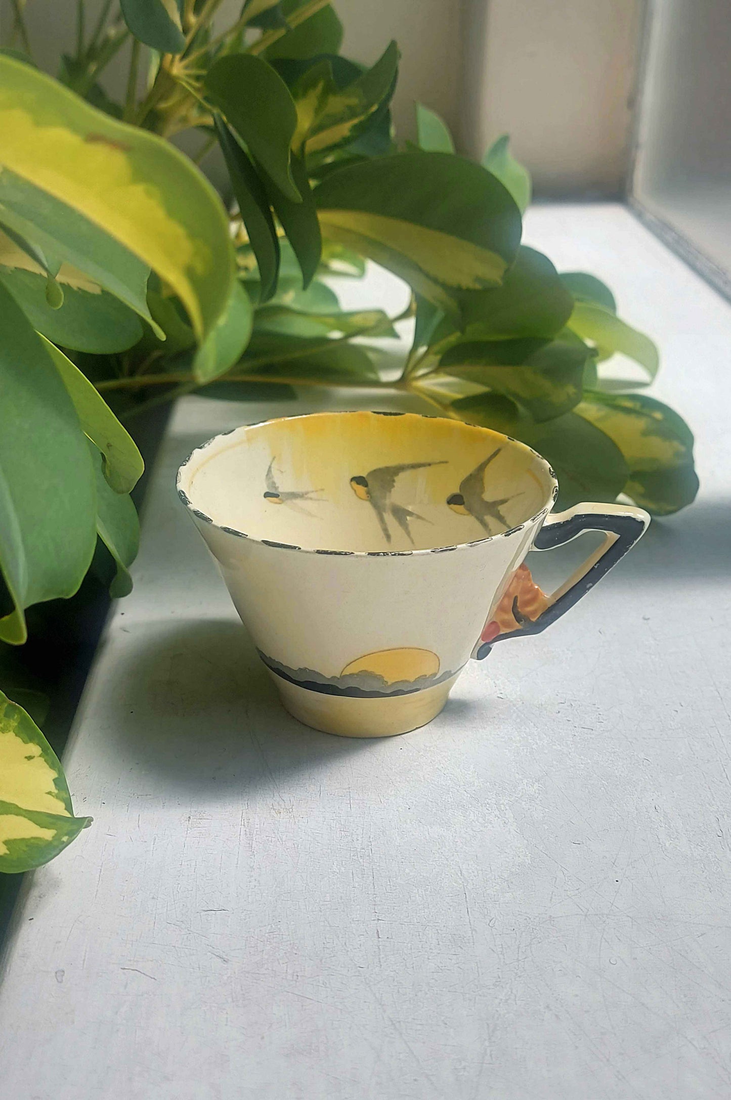 Vintage Art Deco Burleigh Ware Zenith sunrise with swallow Tea Cup