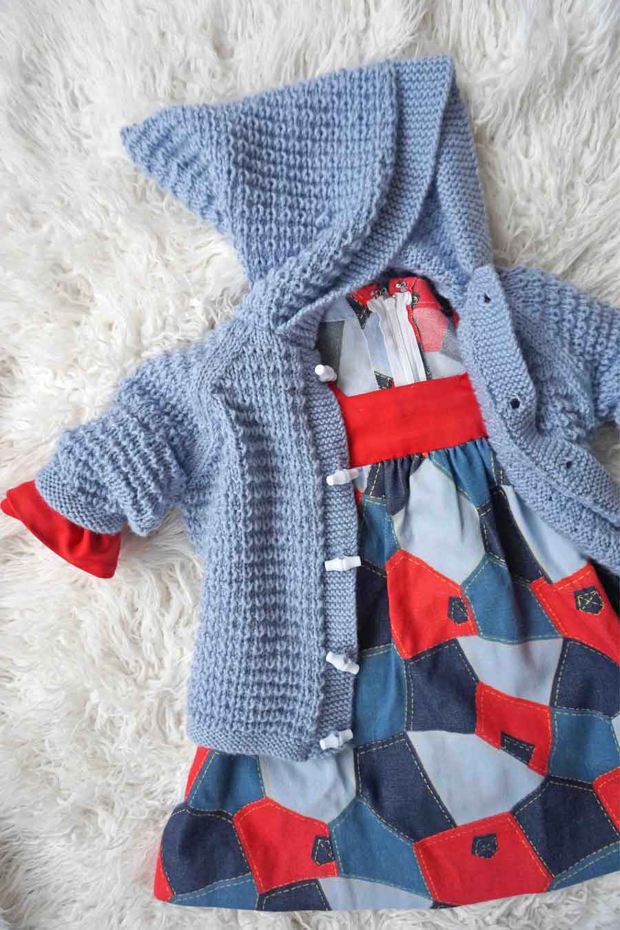 Vintage Blue Hand Knitted Hooded Toddler Cardigan - childs vintage clothing - ada's attic vintage