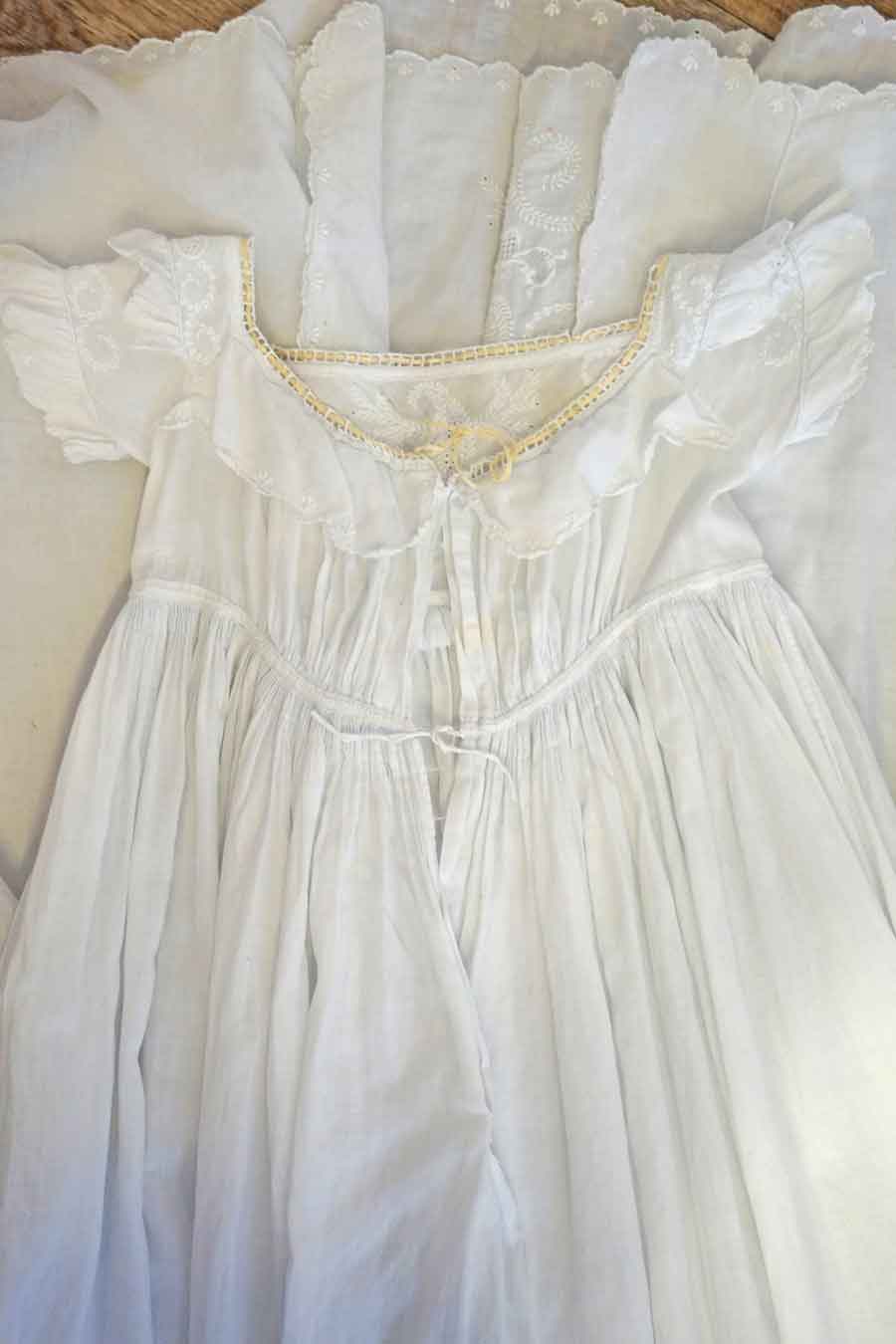 1890s rare Victorian Whitework Embroidered Christening Dress