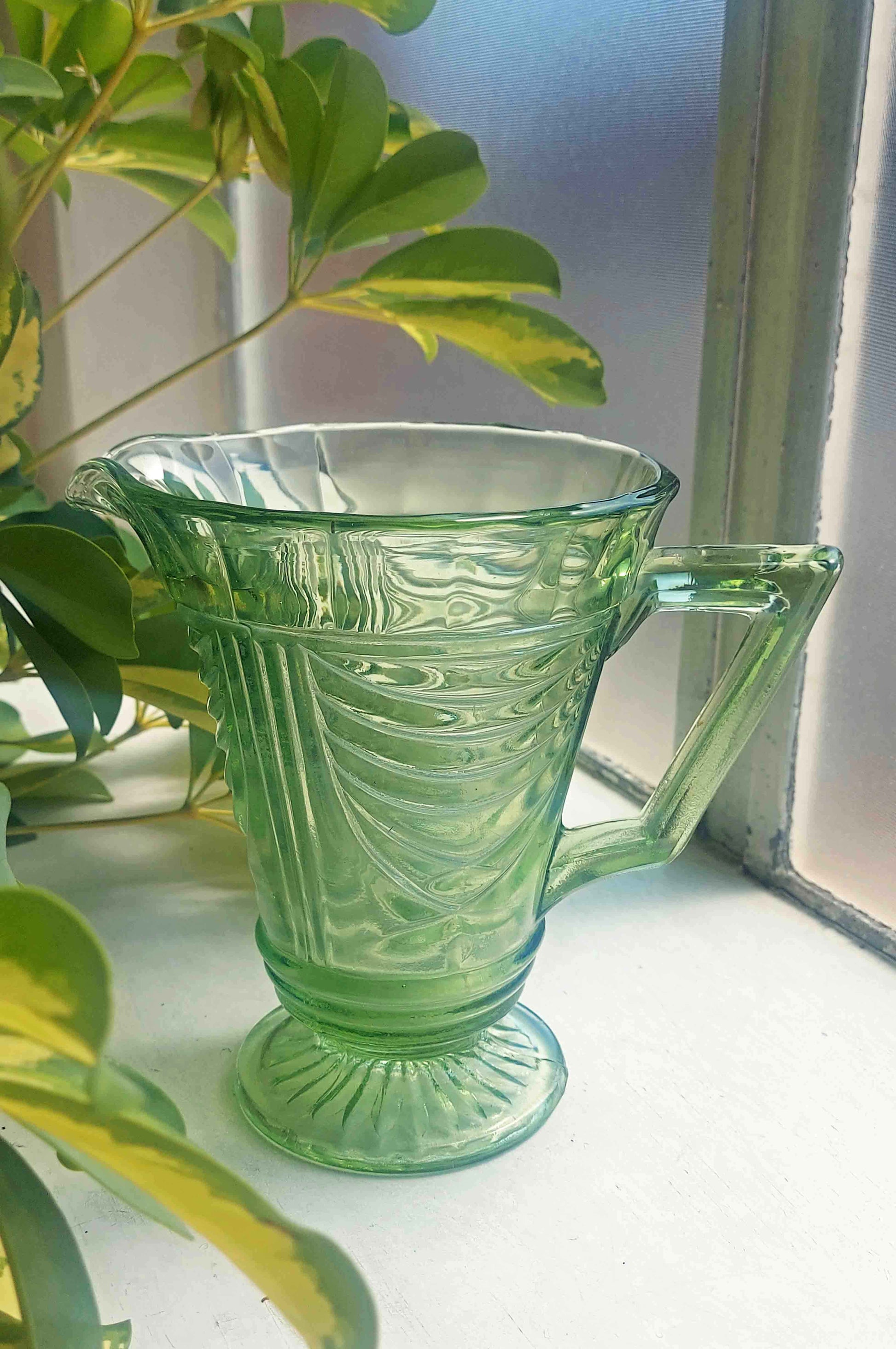 Art deco green glass water jug