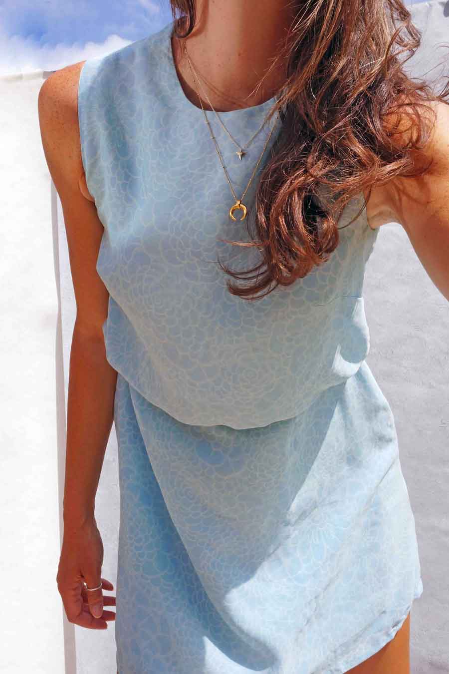 Vintage 60s Blue + White Floral Short Summer Mod Dress
