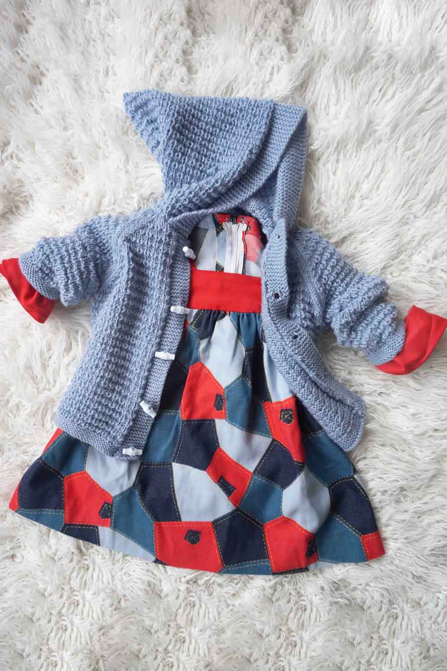 Vintage Blue Hand Knitted Hooded Toddler Cardigan - vintage girls clothes - ada's attic vintage