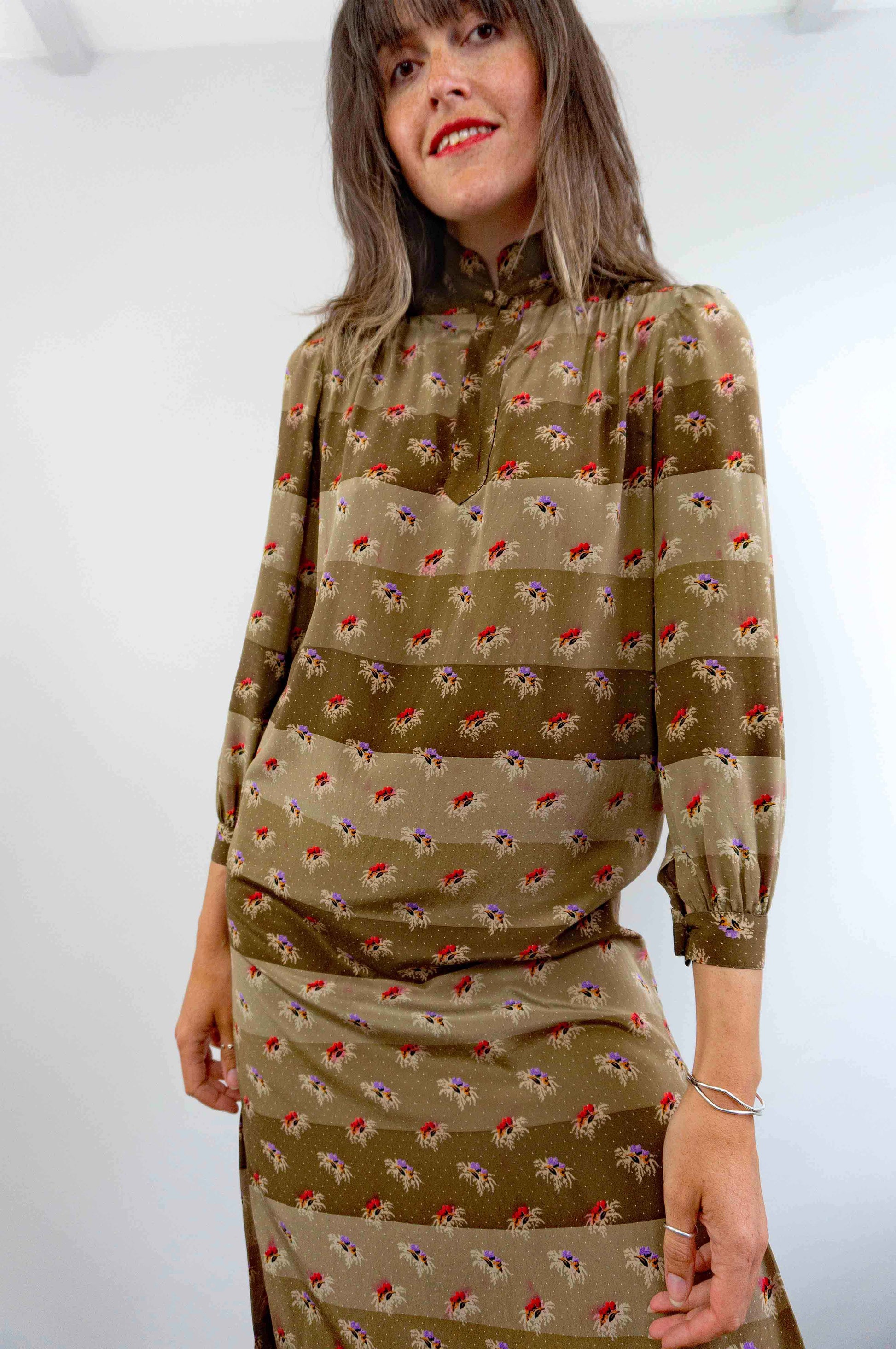 rare Vintage Ted Lapidus Silk Floral Cheongsam Dress